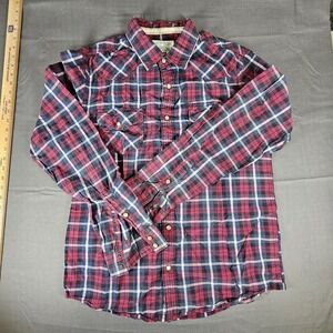 Aeropostale Pearl Snap long sleeve Classic Red Plaid Flannel Size LG